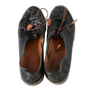 Spring step Berna elastic vamp-tie leather loafers flexible black womens sz 39